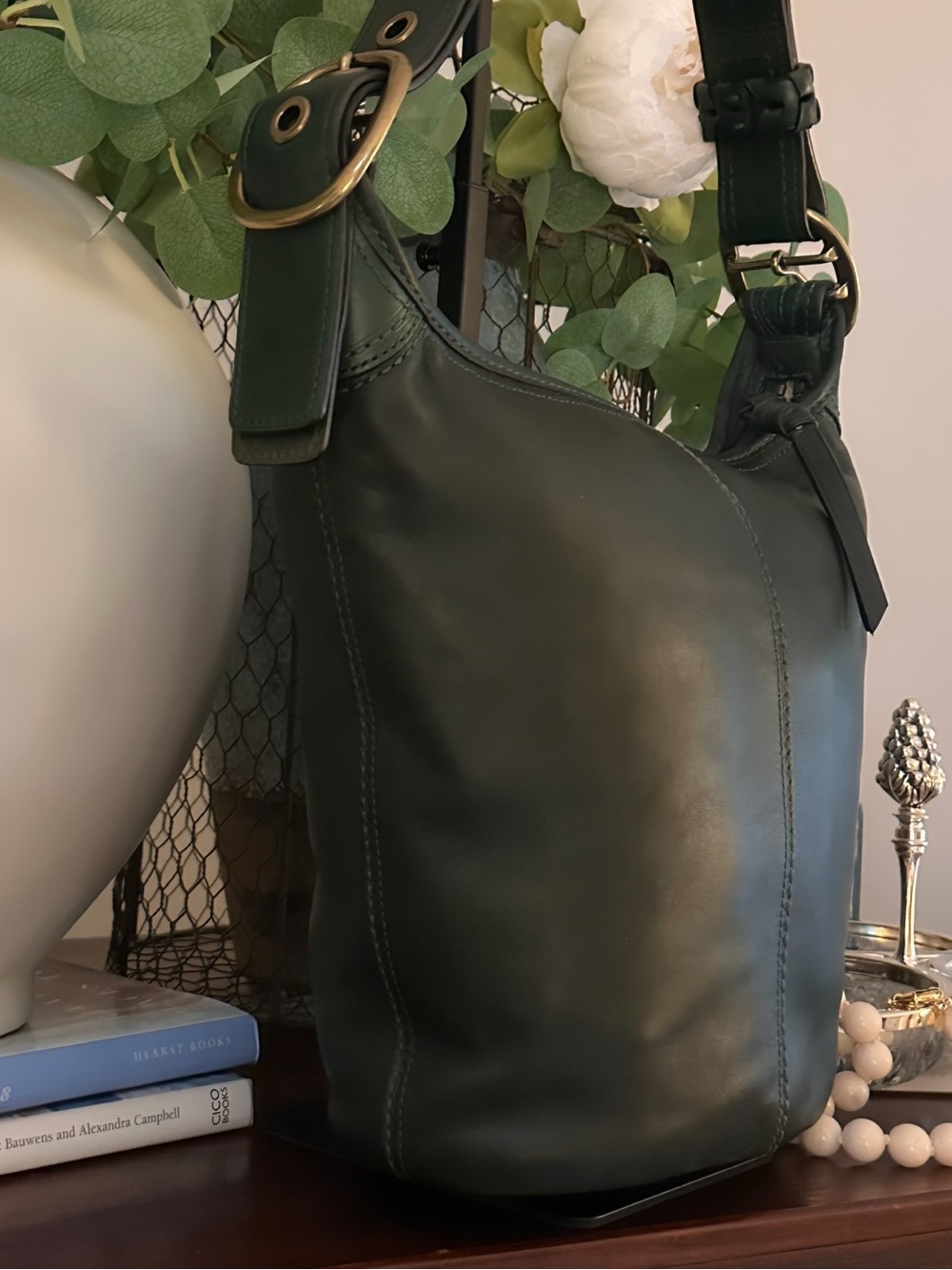 Vintage 2007 Coach Bleecker Tattersall Duffle Bucket Bag | Bottle Green - Picture 4 of 16